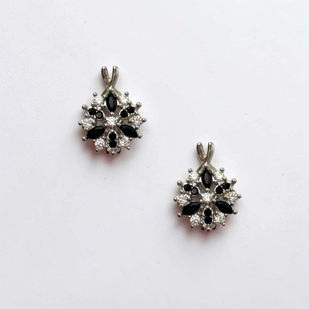 Black & Silver Floral Hoop Earrings